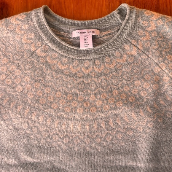 Anthropologie Tabitha Webb Fair Isle Wool Pullover Sweater Blue White Size L - Picture 3 of 7